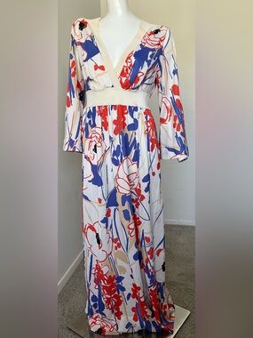 Vintage 70’s Miss Elaine Marc Blue Floral Print Maxi Dress- SUPER CUTE!